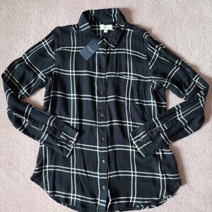 Lucky Brand Black and White Plaid Button-Down Shirt Size M NWT